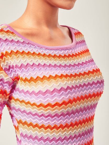 Elegant Rainbow Wave Stretch Knit Mini Dress