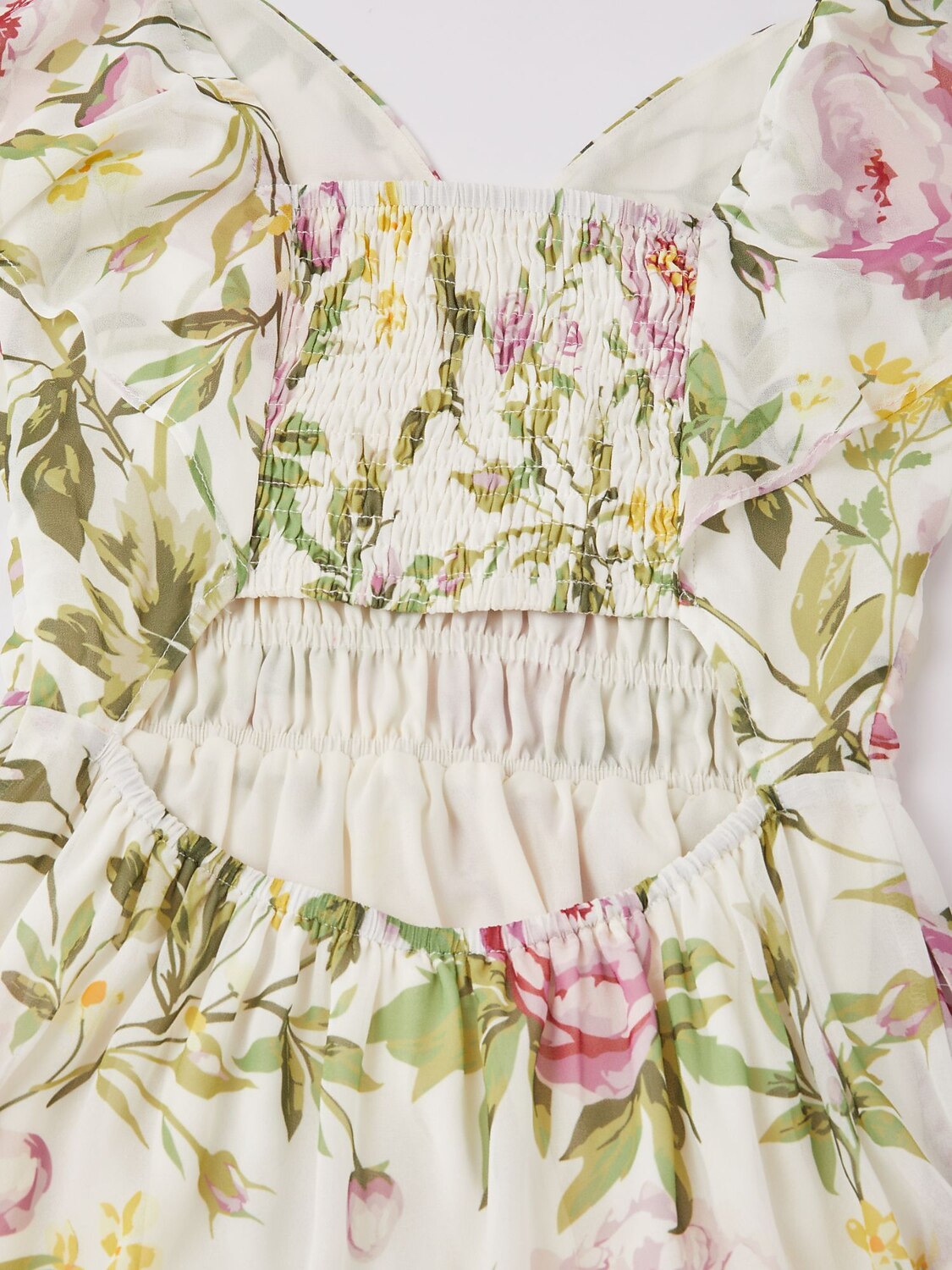 Elegant Floral Print Chiffon Flowy V-Neck Backless Maxi Dress