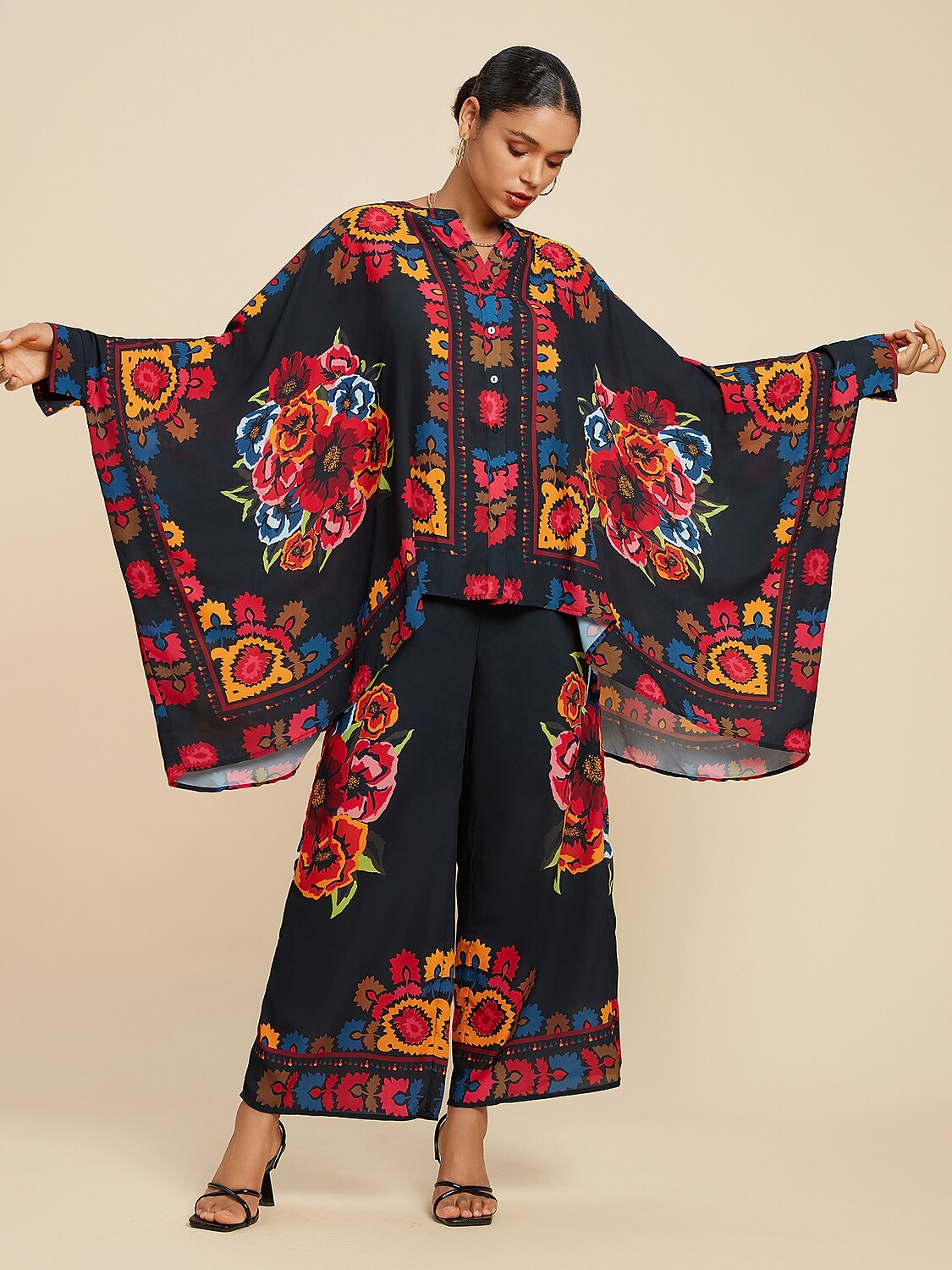 Pants Chiffon Floral Print Elasticated Waistband