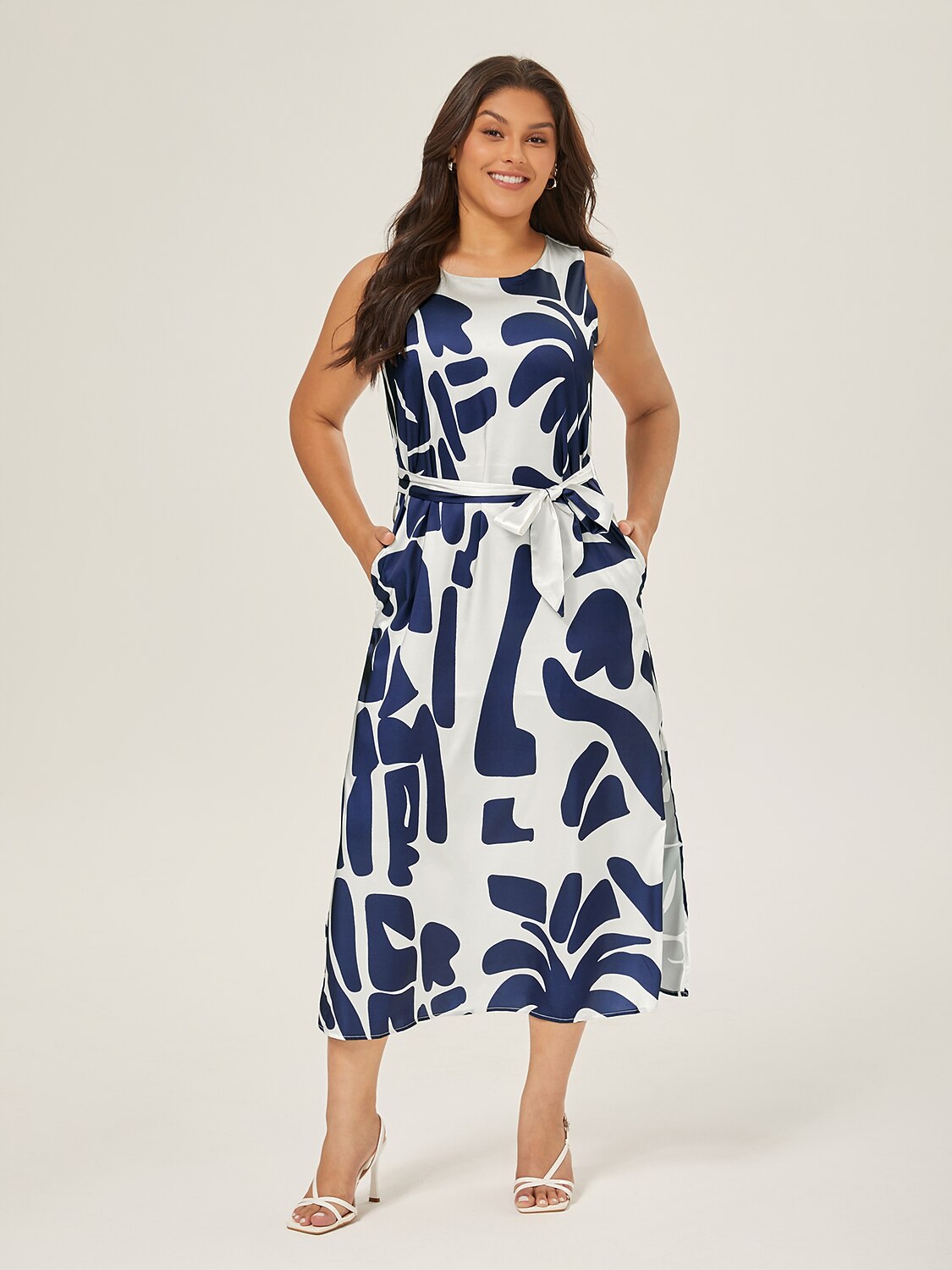 Matte Satin Sleeveless Floral Print Vacation-Style Maxi Dress