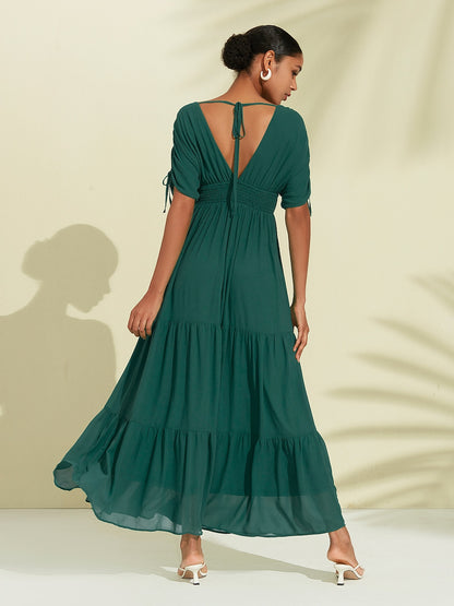 Chiffon Halter Tie Back Smock Maxi Dress
