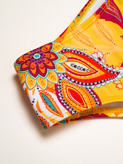 Removable Pad Shirred Boho Swimsuit