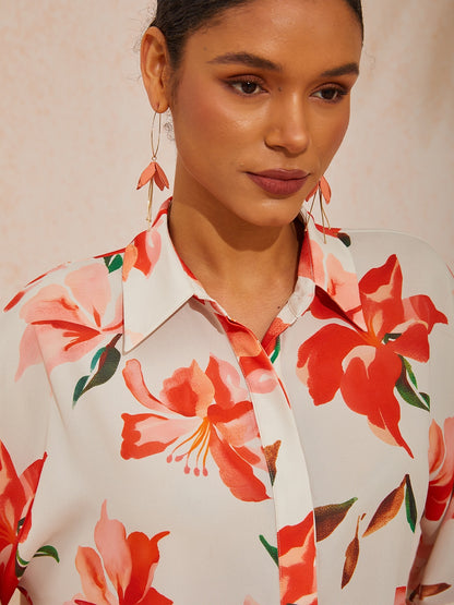 Vacation Pink Floral Dolman Sleeve Chiffon Shirt