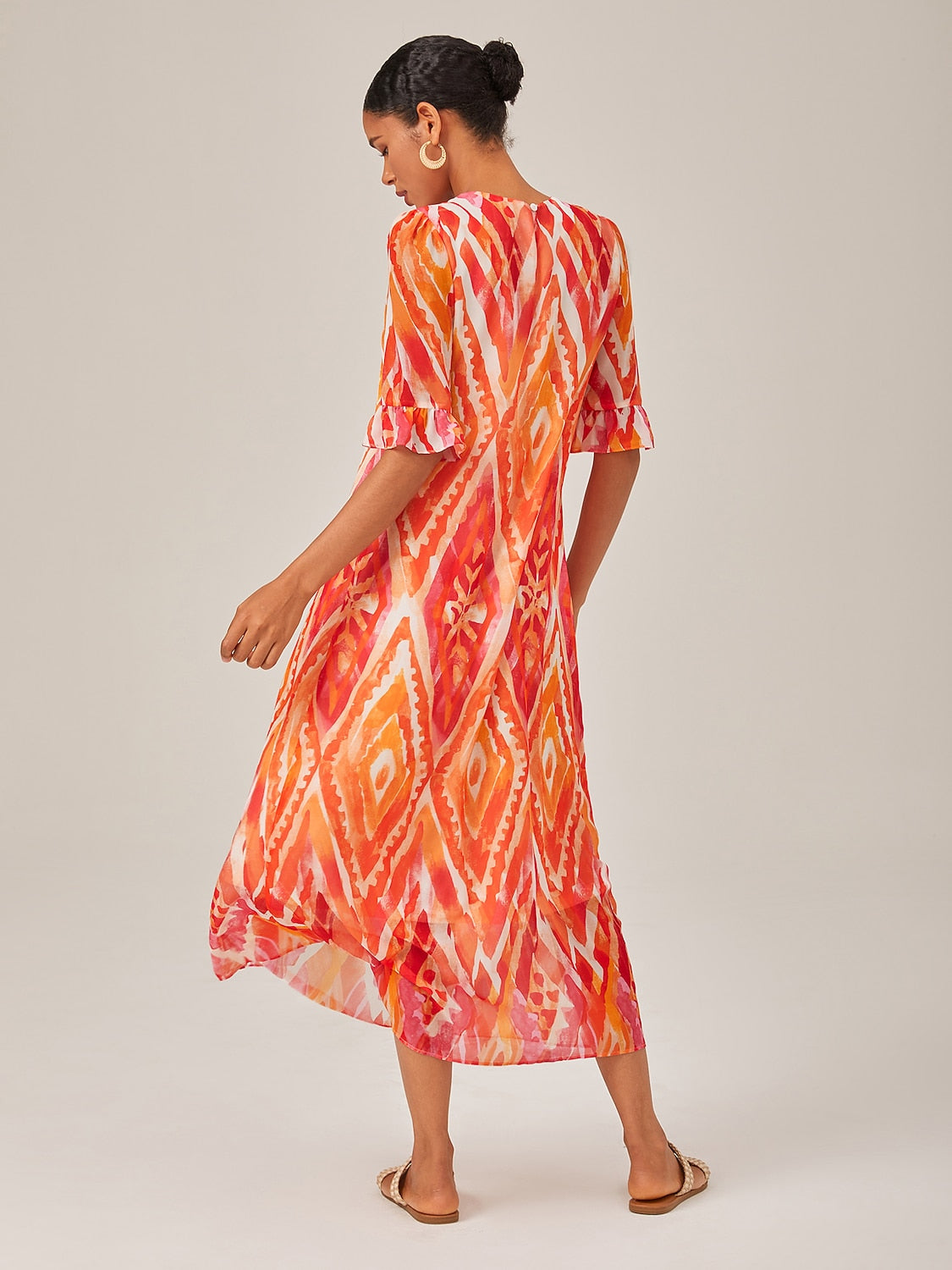 Chiffon Ethnic Print Midi Dress