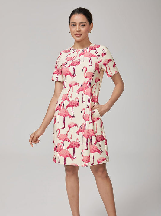 Flamingo Print Stretch Mini Dress