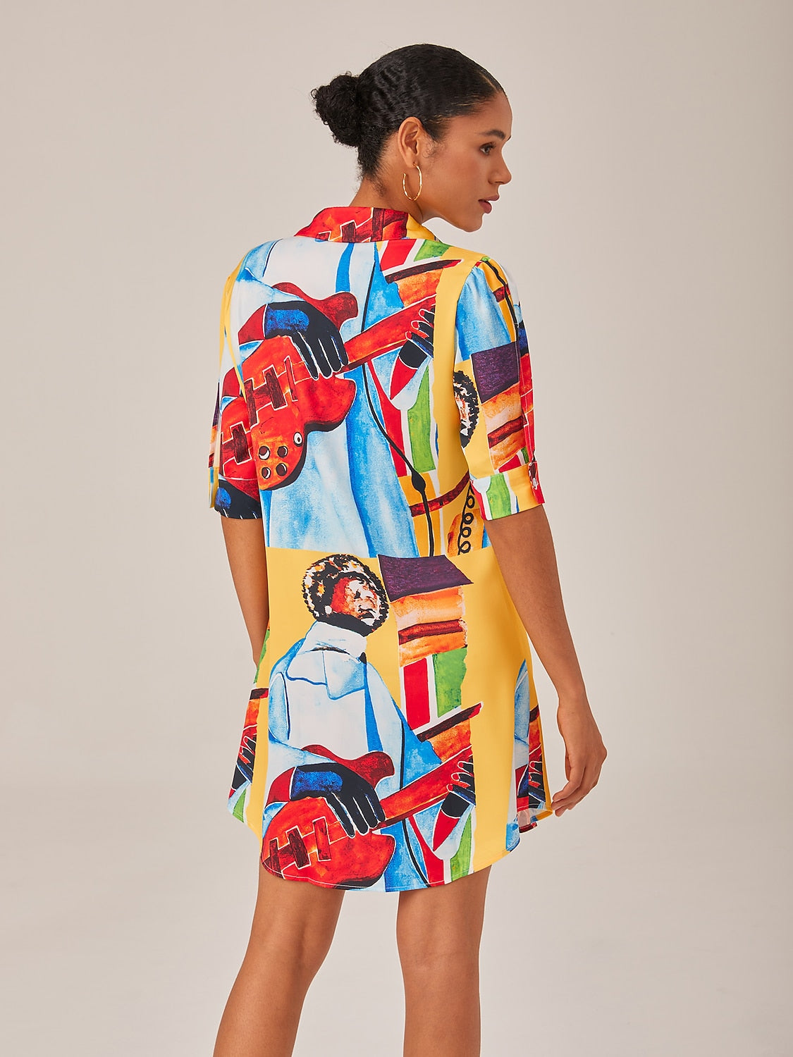 Mini Shirt Dress Satin Artistic Down Straight Fit