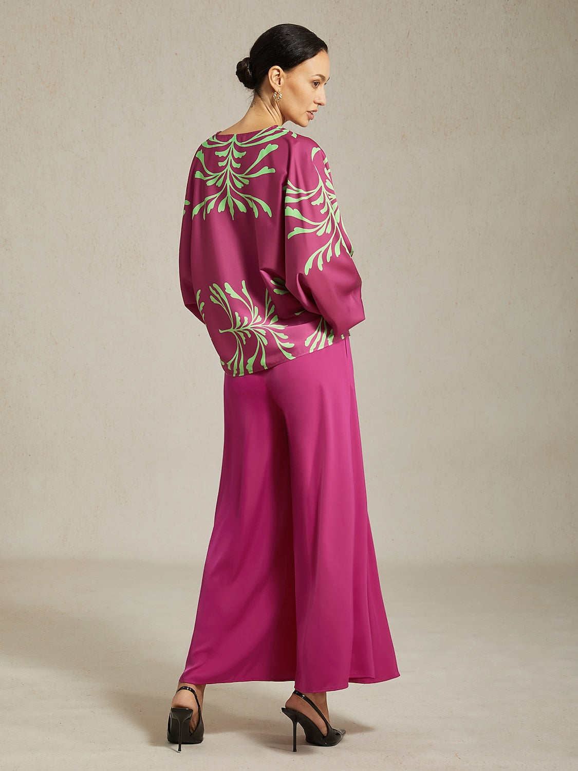 Top Vivid Fuchsia Print Satin Lantern Seaside