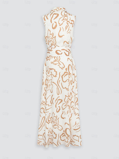 A Line Maxi Shirt Dress Pocket Waist Slim Fit