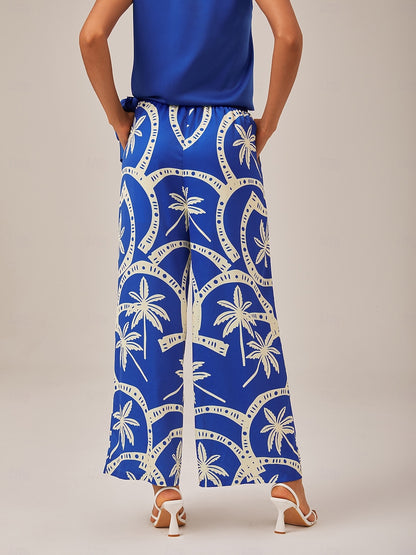 Elastic Waist Geometric Print Wide Leg Pants