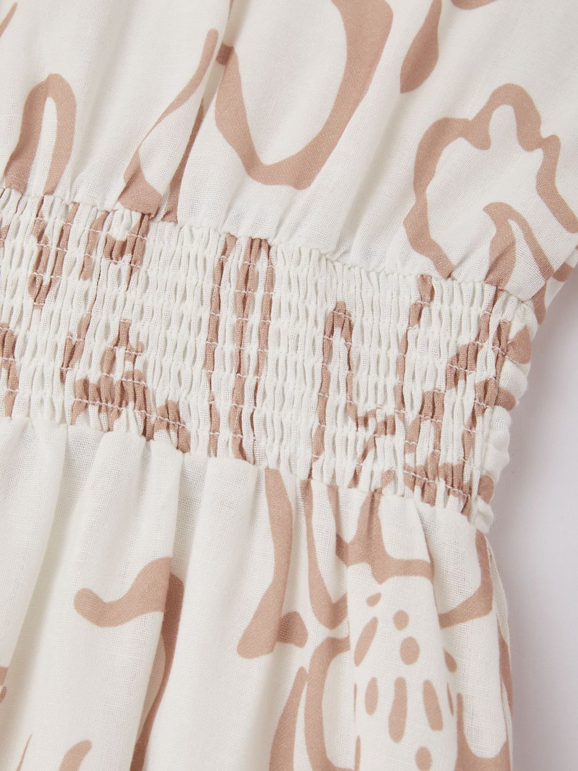 Abstract art print Linen-Like Fabric Waist-Cinching Maxi Dress