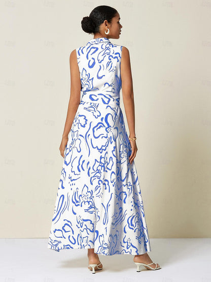 A Line Maxi Shirt Dress Pocket Waist Slim Fit