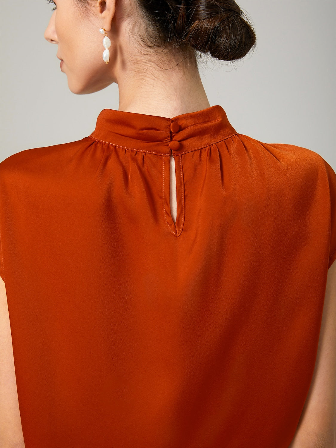 Orange Stand-Up Collar Sleeveless Knotted Top