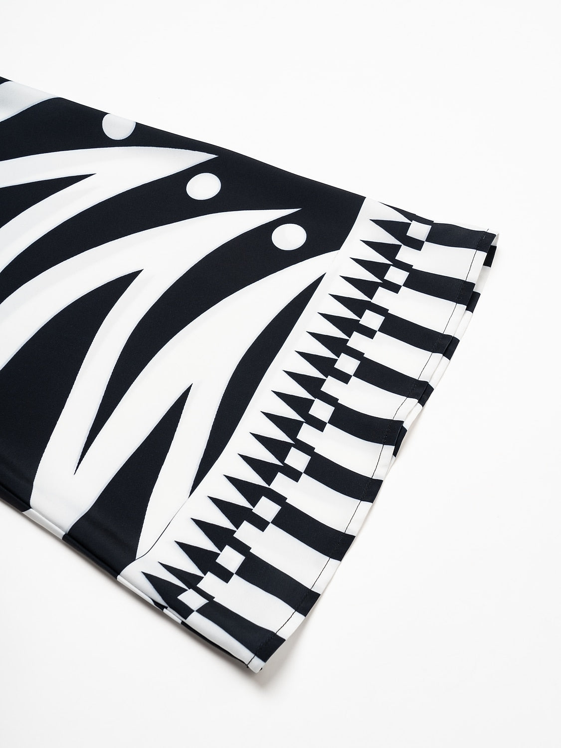 Blouse Black Satin Geometric Print Flare Cuff