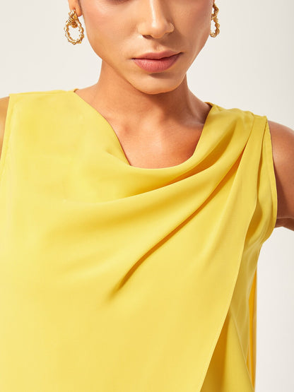 Light Yellow Cowl Neck Sleeveless Blouse
