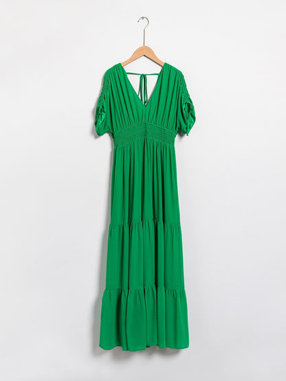 Chiffon Halter Tie Back Smock Maxi Dress
