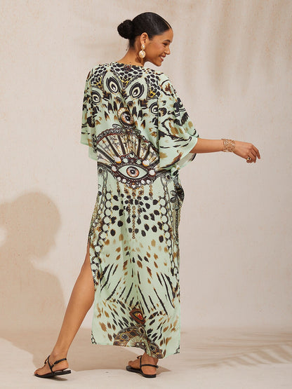 Mallorca Blossom Flowy Chiffon Dolman Sleeve Maxi Dress