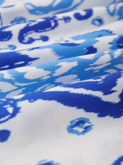 Blue Monochrome Print Empire Waist Midi Dress