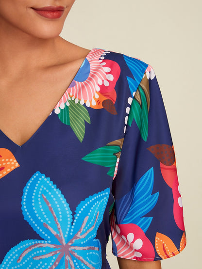 Satin Mini Dress  Floral Print Straight Fit Slimming Elastic Back     Dress