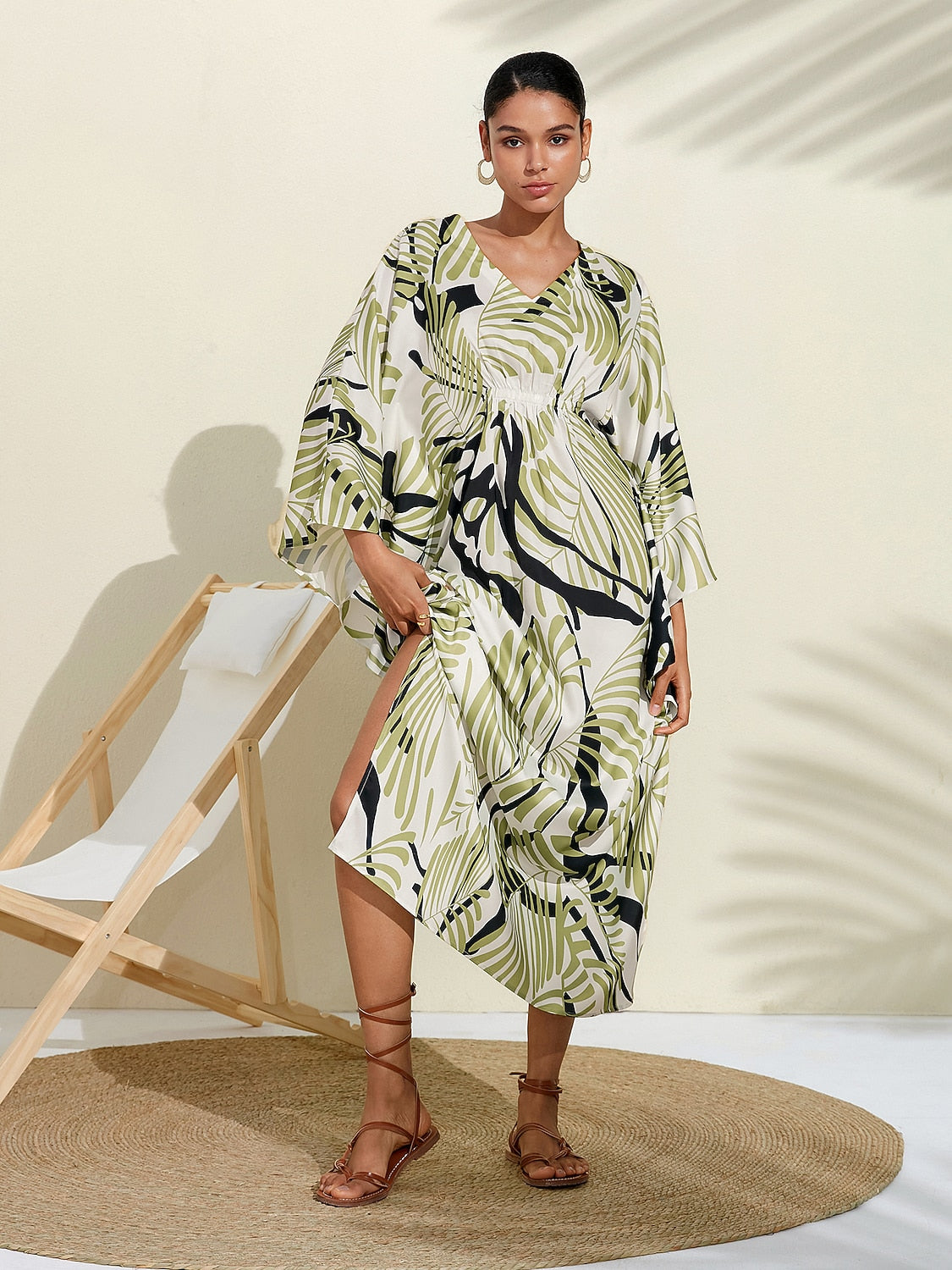 Satin Floral Maxi Dress Kaftan Dress