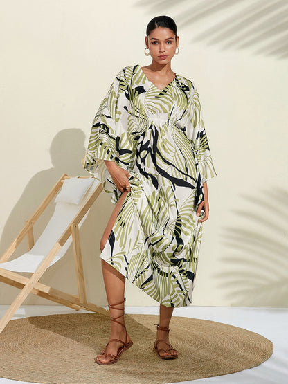 Satin Floral Maxi Dress Kaftan Dress