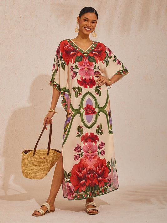 Vacation Placement Floral Batwing Sleeve Chiffon Maxi Dress