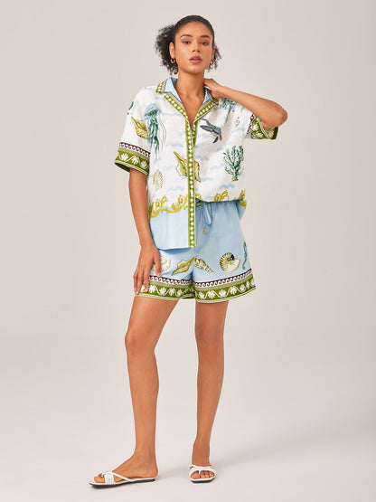 Linen Like Ocean-Themed Placement Print Set