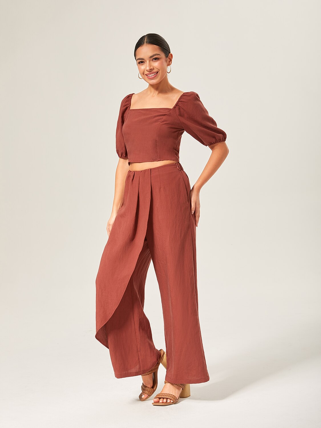 Lyocell-Blend Broadcloth Solid Color Loose Long Pants