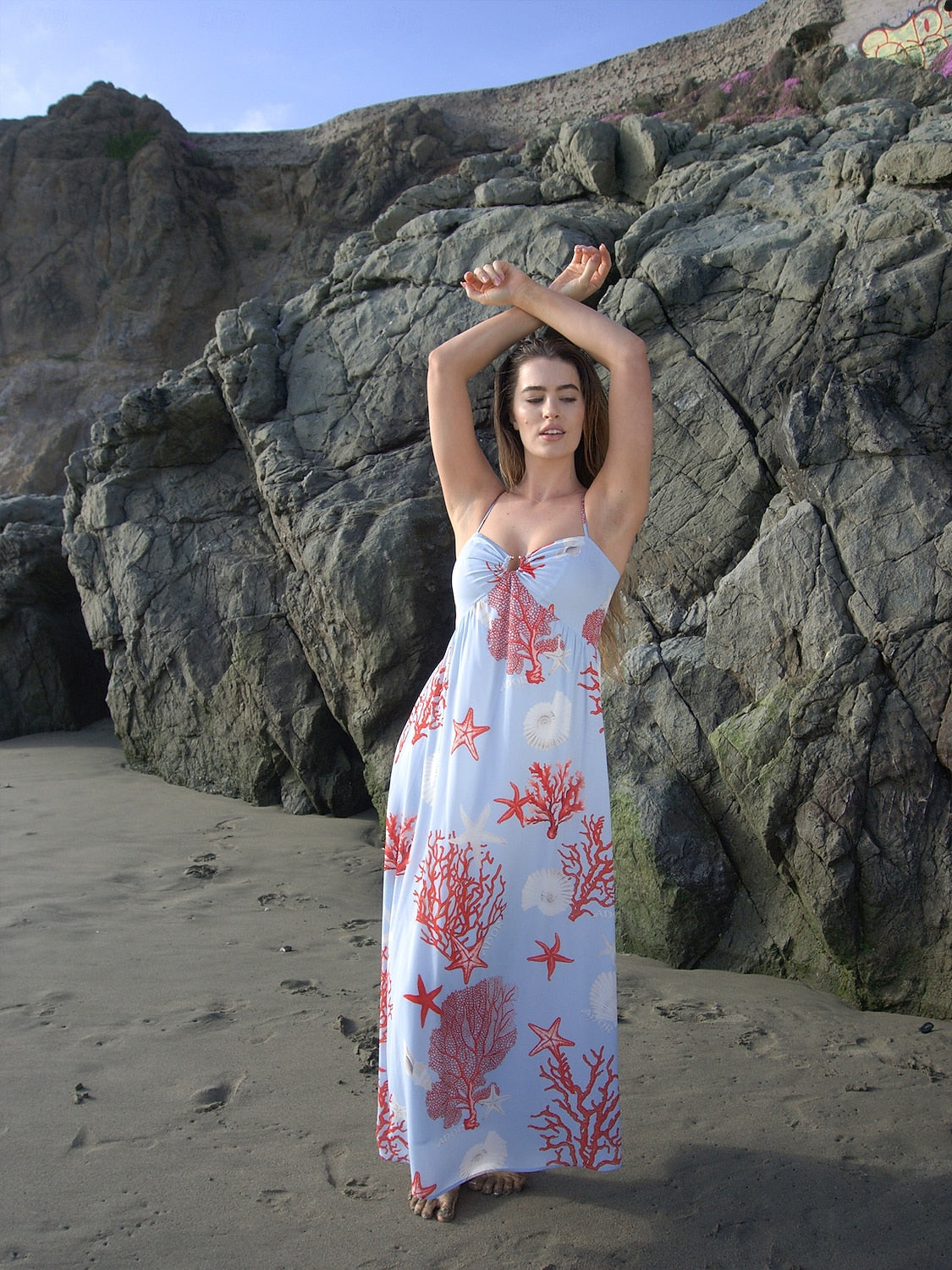 Red Ocean-Themed Cami Dress