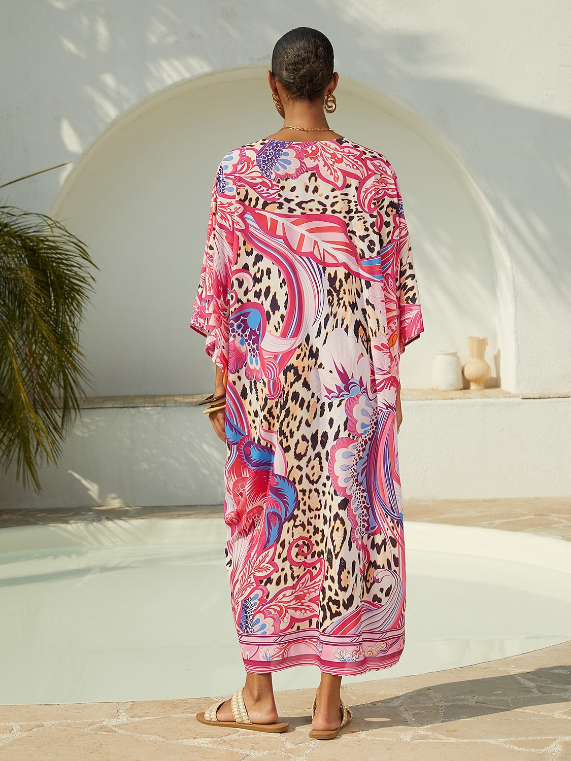 Vacation Paisley Leopard Print Chiffon Maxi Dress