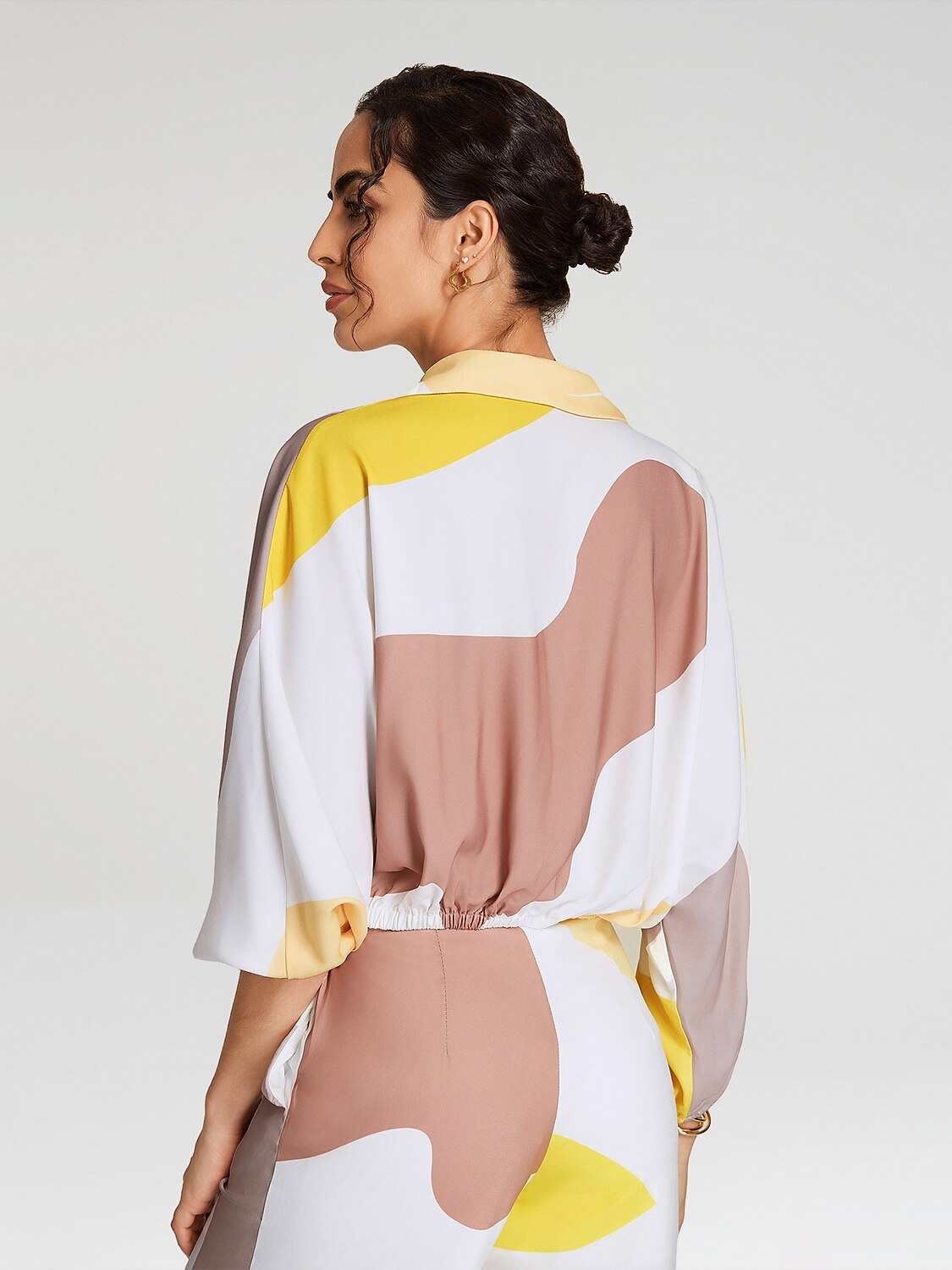 Satin Contrast Knot Front Balloon Sleeve Shirt