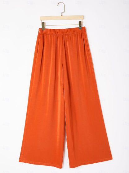 Satin Orange Stand Collar Wide Leg Pants Set