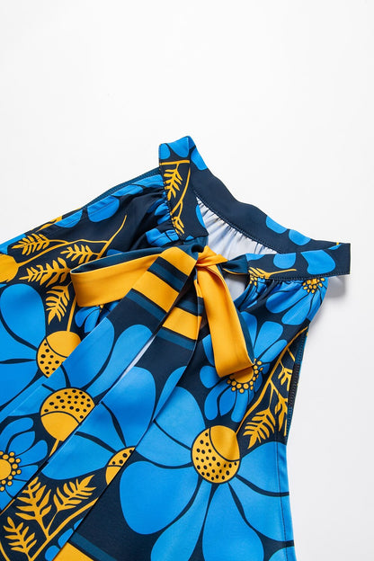 Geometic Flower/Plants Ruched Tie back/Tie front Blouses