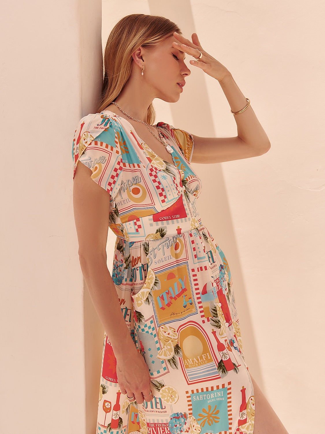 Ocean-Inspired Tencel Puff Balloon Sleeves Maxi Vacation Dress