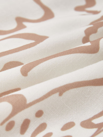 Abstract art print Linen-Like Fabric Waist-Cinching Maxi Dress