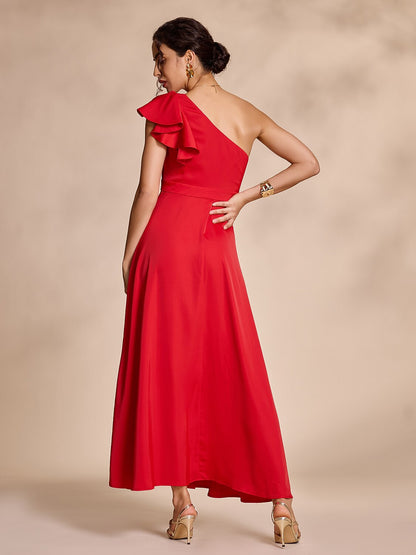 Satin Peplum Hem Solid Maxi Dress Dress