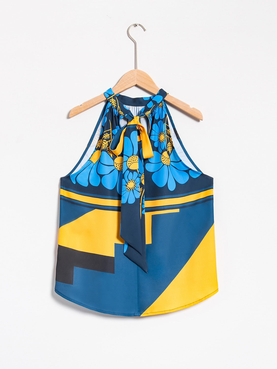 Geometic Flower/Plants Ruched Tie back/Tie front Blouses