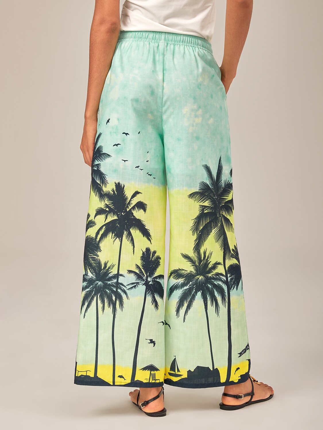 Beach Palm Tree Silhouette Wide-Leg Pants