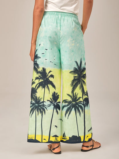 Beach Palm Tree Silhouette Wide-Leg Pants