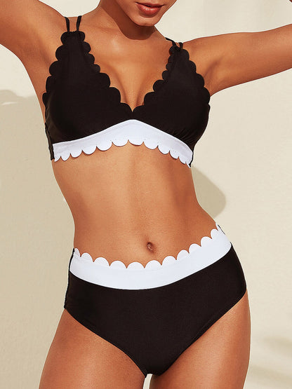 Petal Border Longline Triangle Bikini Set