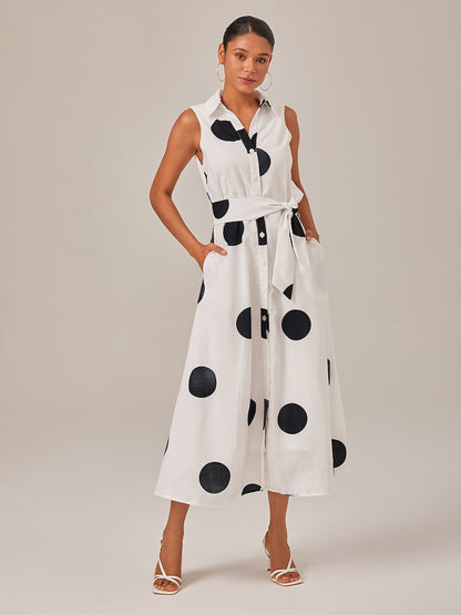 Polka Dot Tie Belt Maxi Dress