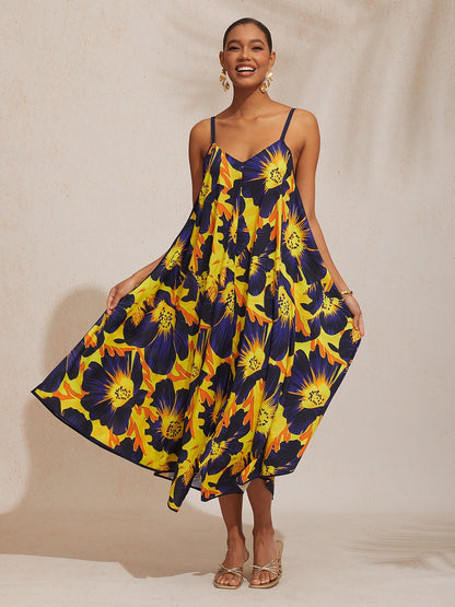 Vacation Sun Floral Rayon Cami Dress