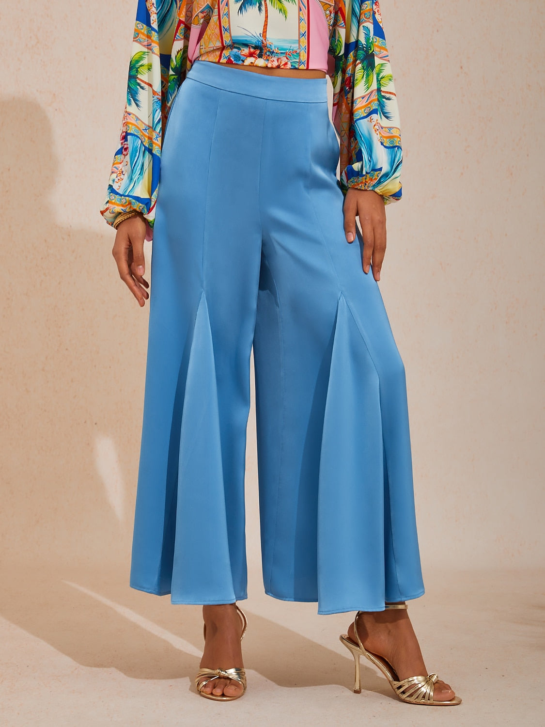 Vacation Elastic Waist Satin Wide Leg Pants