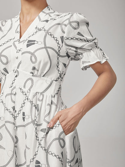 Chain Print Smocked Back Corset Dress