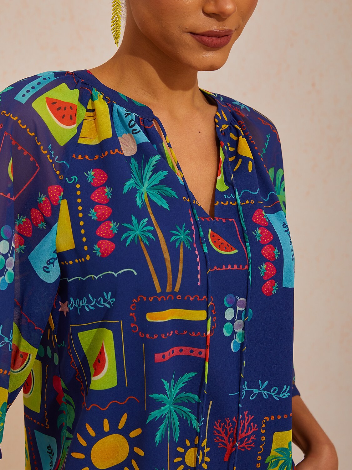 Vacation Tropical Geometric Floral Loose Chiffon Top