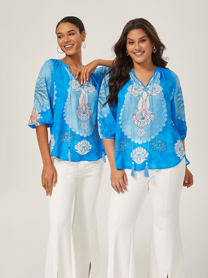 Vacation-Style Placement Print Pullover Top