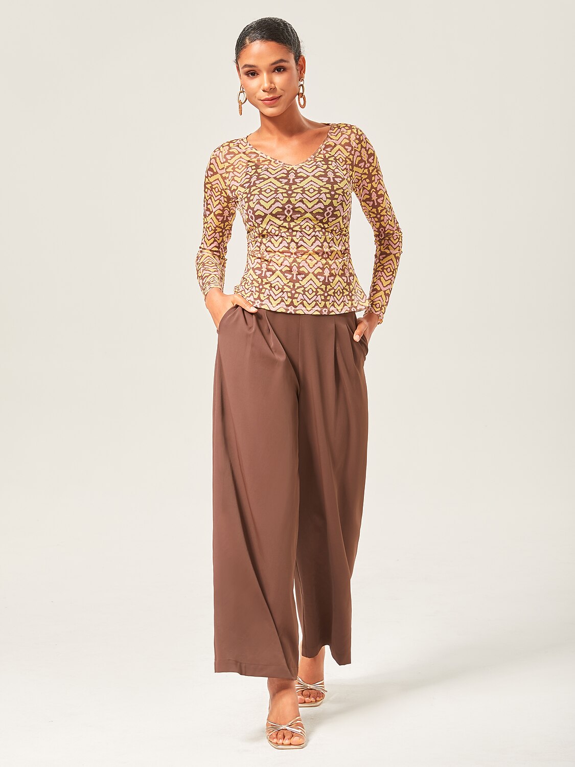 Mocha Brown Slimming Straight-Leg Pants