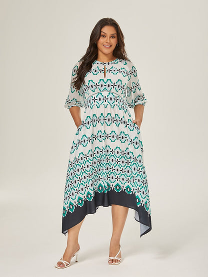 Geometric Cinched Waist Midi Dress