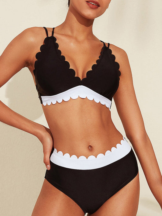 Petal Border Longline Triangle Bikini Set