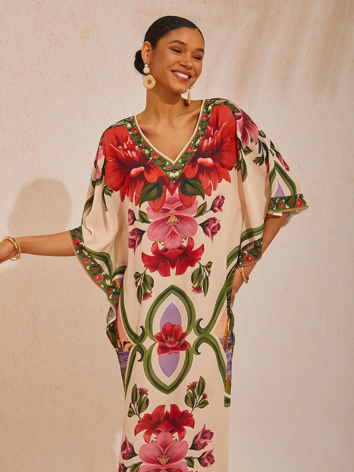 Vacation Placement Floral Batwing Sleeve Chiffon Maxi Dress