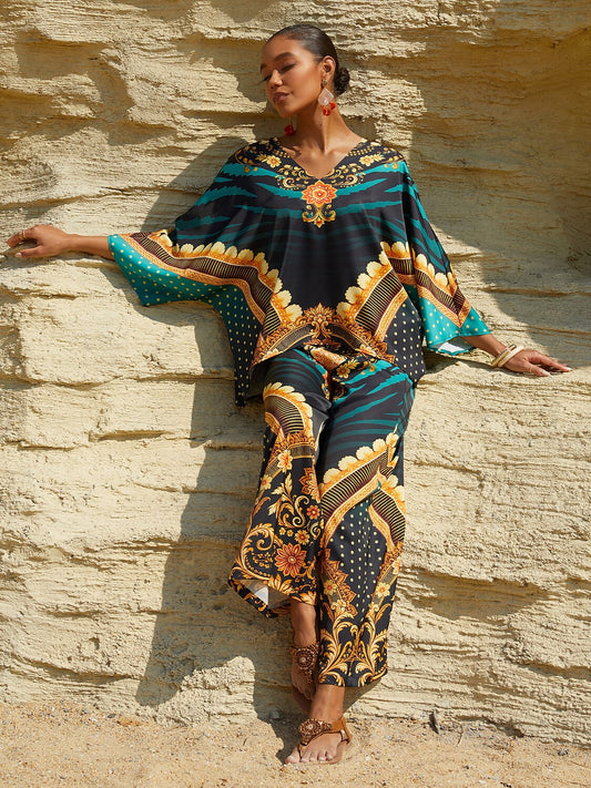 Emerald Empress Silky Satin V-Neck Top